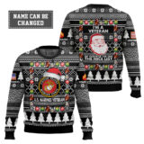 Hooktab US Marine Corps I'm A Veteran, Of Course I'm On The Nice List - Custom Name And Rank Ugly Sweater