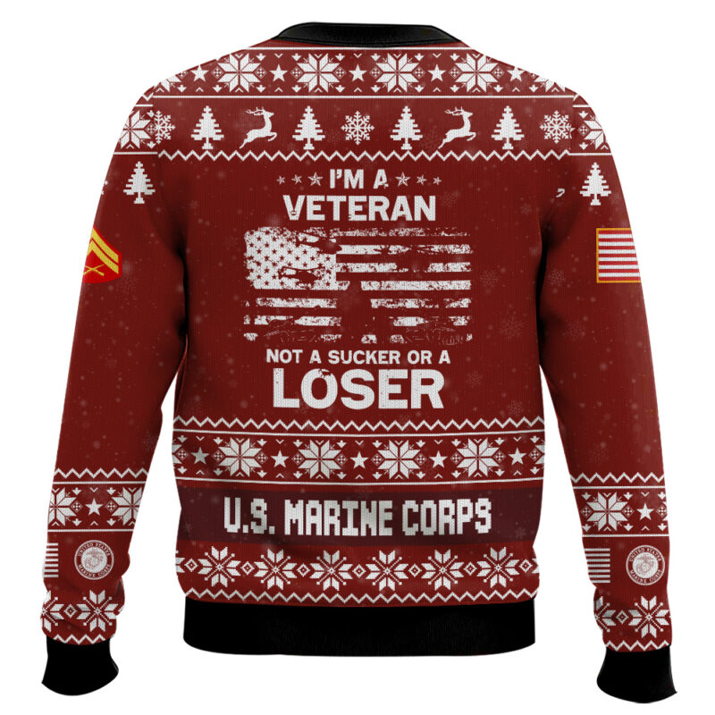 Hooktab US Marine Corps I'm Veteran Not A Sucker Or A Loser - Custom Name, Rank And Year Of Service Ugly Sweater Hooktab US Marine Corps I'm Veteran Not A Sucker Or A Loser - Custom Name, Rank And Year Of Service Ugly Sweater