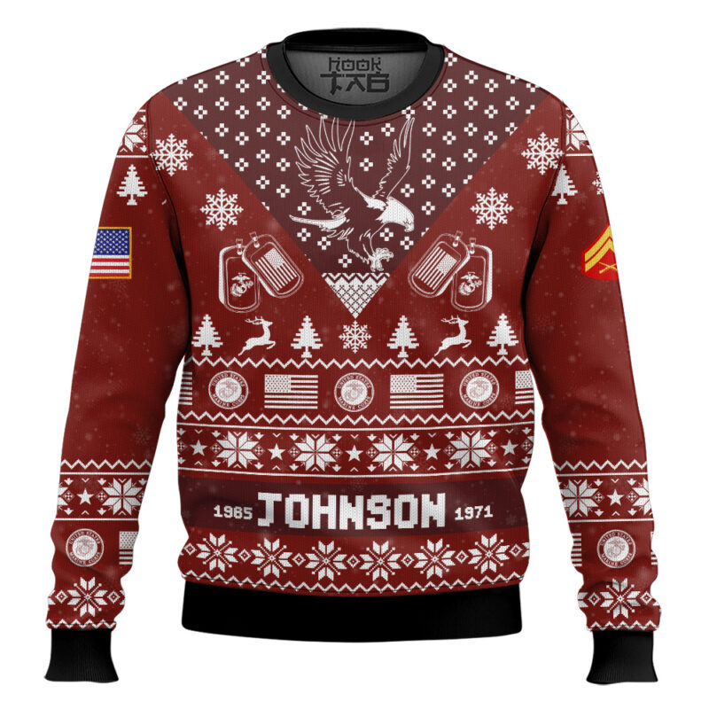 Hooktab US Marine Corps I'm Veteran Not A Sucker Or A Loser - Custom Name, Rank And Year Of Service Ugly Sweater