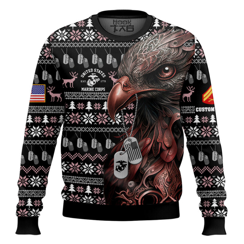 Hooktab US Marine Corps Liberty Eagle I Served My Country - Custom Name And Rank Ugly Sweater Hooktab US Marine Corps Liberty Eagle I Served My Country - Custom Name And Rank Ugly Sweater