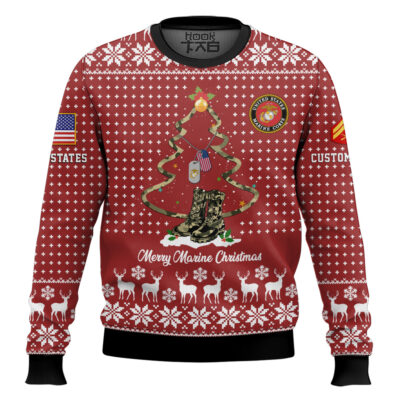 Hooktab US Marine Corps Merry Christmas - Custom Name And Rank Ugly Sweater