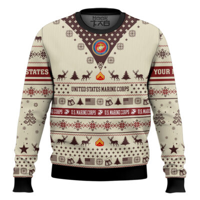 Hooktab US Marine Corps Merry Christmas Brothers - Custom Name And Rank Ugly Sweater
