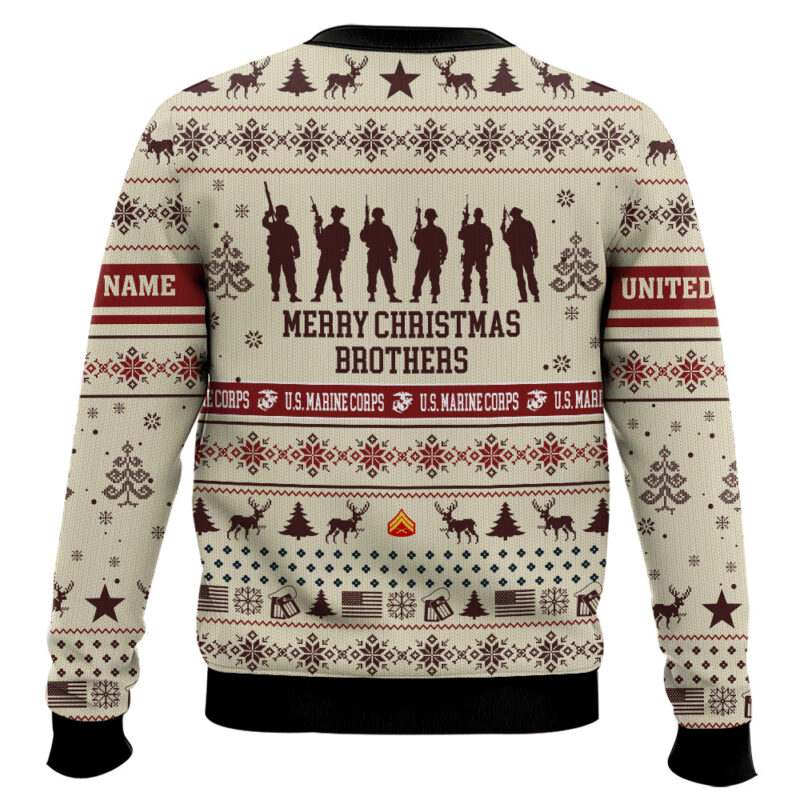 Hooktab US Marine Corps Merry Christmas Brothers - Custom Name And Rank Ugly Sweater Hooktab US Marine Corps Merry Christmas Brothers - Custom Name And Rank Ugly Sweater