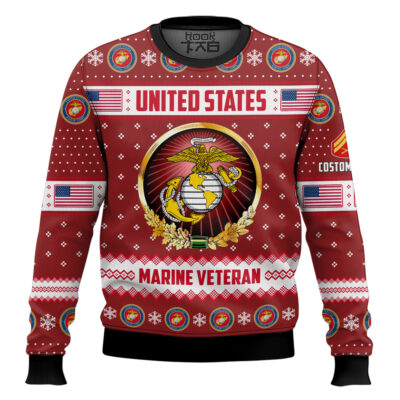 Hooktab US Marine Corps Merry Christmas Brothers And Sisters - Custom Name And Rank Ugly Sweater