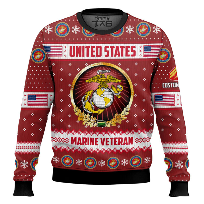 Hooktab US Marine Corps Merry Christmas Brothers And Sisters - Custom Name And Rank Ugly Sweater