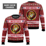 Hooktab US Marine Corps Merry Christmas Brothers And Sisters - Custom Name And Rank Ugly Sweater