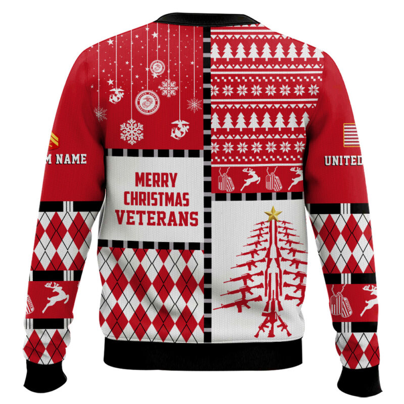 Hooktab US Marine Corps Merry Christmas Veteran - Custom Name And Rank Ugly Sweater Hooktab US Marine Corps Merry Christmas Veteran - Custom Name And Rank Ugly Sweater