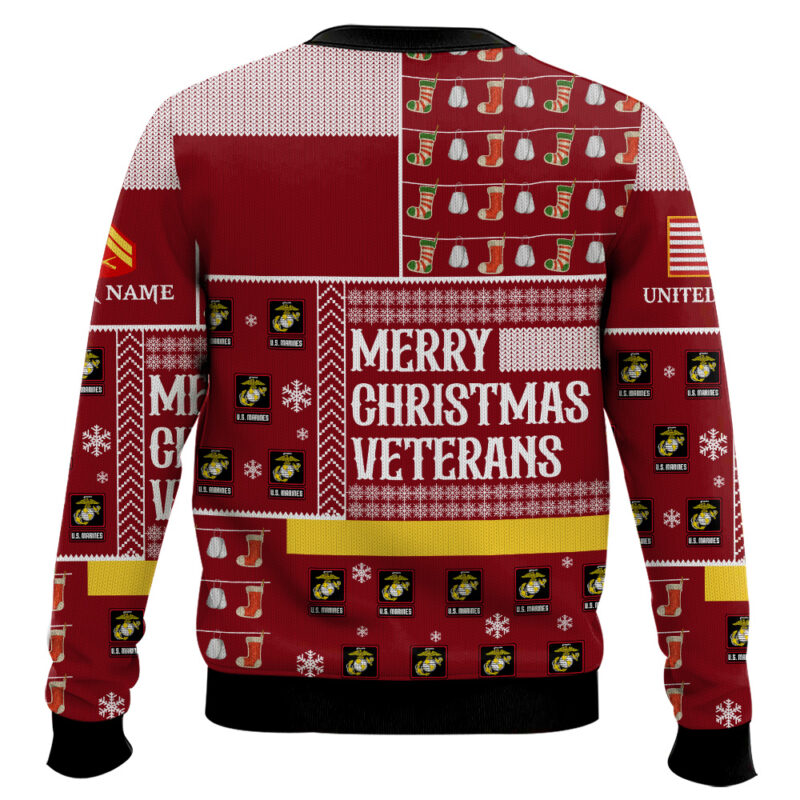 Hooktab US Marine Corps Merry Christmas Veterans - Custom Name And Rank Ugly Sweater Hooktab US Marine Corps Merry Christmas Veterans - Custom Name And Rank Ugly Sweater