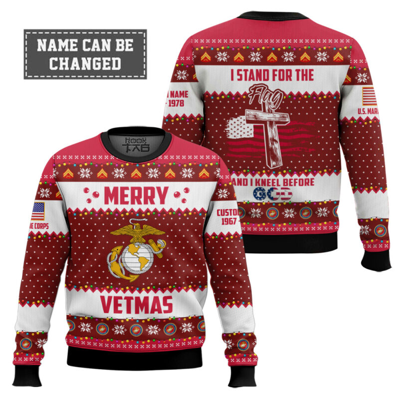 Hooktab US Marine Corps Merry Vetmas - Custom Name And Years Of Service Ugly Sweater Hooktab US Marine Corps Merry Vetmas - Custom Name And Years Of Service Ugly Sweater