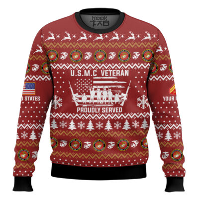 Hooktab US Marine Corps Merry Xmas Brothers And Sisters - Custom Name And Rank Ugly Sweater