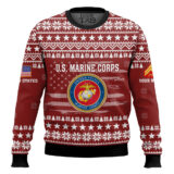 Hooktab US Marine Corps My Time In Uniform Is Over But Being A Veteran Never Ends - Custom Name And Rank Ugly Sweater