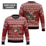 Hooktab US Marine Corps My Time In Uniform Is Over But Being A Veteran Never Ends - Custom Name And Rank Ugly Sweater