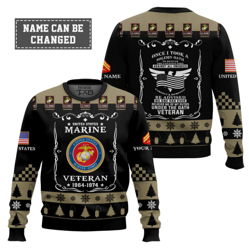 Hooktab US Marine Corps Once I Took a Solemn Oath - Custom Name And Rank Ugly Sweater Hooktab US Marine Corps Once I Took a Solemn Oath - Custom Name And Rank Ugly Sweater