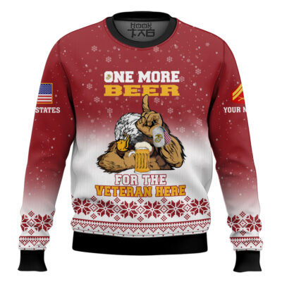 Hooktab US Marine Corps One More Beer For The Veteran Here - Custom Name And Rank Ugly Sweater