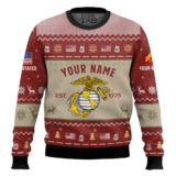 Hooktab US Marine Corps Proud Motto - Custom Name, Rank And Years Of Service Ugly Sweater