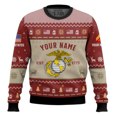 Hooktab US Marine Corps Proud Motto - Custom Name, Rank And Years Of Service Ugly Sweater