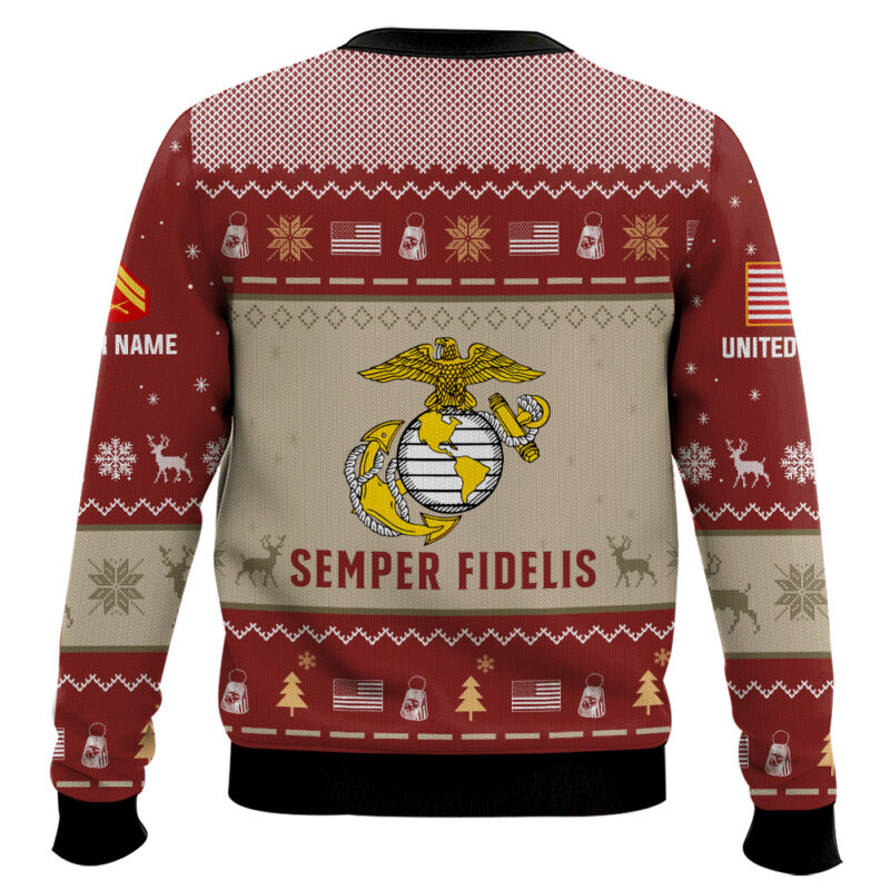 Hooktab US Marine Corps Proud Motto - Custom Name, Rank And Years Of Service Ugly Sweater Hooktab US Marine Corps Proud Motto - Custom Name, Rank And Years Of Service Ugly Sweater