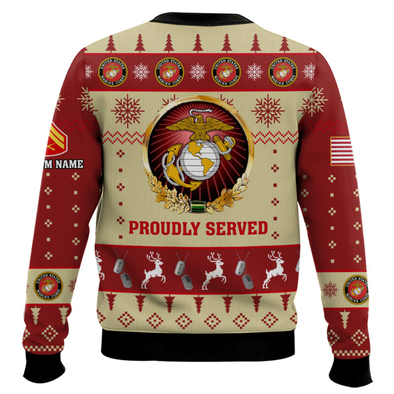 Hooktab US Marine Corps Proudly Served - Custom Name And Rank Ugly Sweater Hooktab US Marine Corps Proudly Served - Custom Name And Rank Ugly Sweater