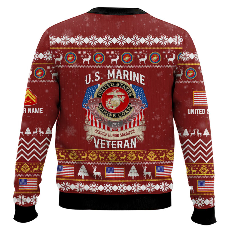 Hooktab US Marine Corps Proudly Served Veteran - Custom Name, Rank And Years Of Service Ugly Sweater Hooktab US Marine Corps Proudly Served Veteran - Custom Name, Rank And Years Of Service Ugly Sweater