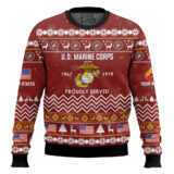Hooktab US Marine Corps Proudly Served Veteran - Custom Name, Rank And Years Of Service Ugly Sweater