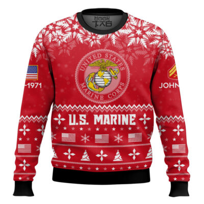 Hooktab US Marine Corps Remember-Honor-Respect - Custom Name, Rank And Years Of Service Ugly Sweater