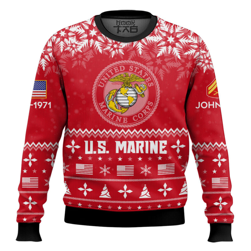Hooktab US Marine Corps Remember-Honor-Respect - Custom Name, Rank And Years Of Service Ugly Sweater