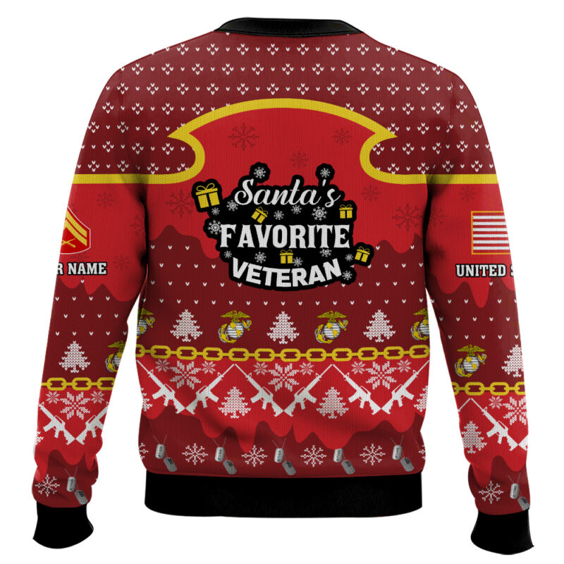 Hooktab US Marine Corps Santa's Favorite Veteran - Custom Name And Rank Ugly Sweater Hooktab US Marine Corps Santa's Favorite Veteran - Custom Name And Rank Ugly Sweater
