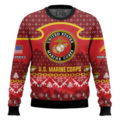 Hooktab US Marine Corps Santa's Favorite Veteran - Custom Name And Rank Ugly Sweater