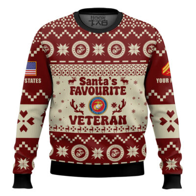 Hooktab US Marine Corps Santa's Favourite Veterans - Custom Name And Rank Ugly Sweater