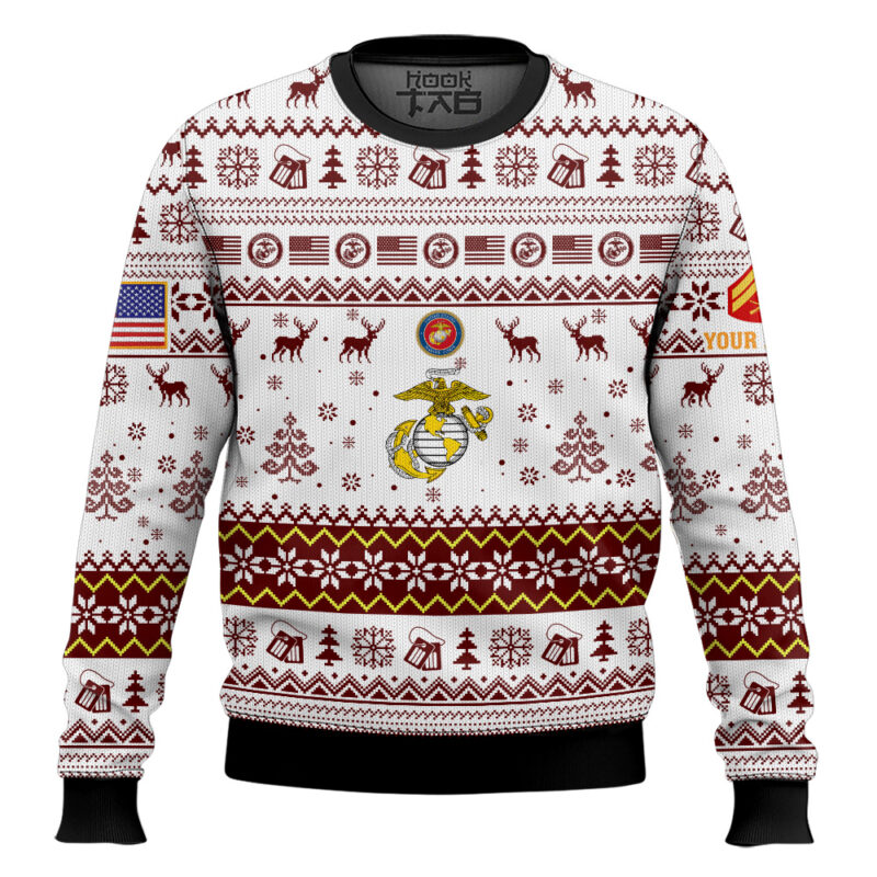 Hooktab US Marine Corps Semper Fidelis - Custom Name And Rank Ugly Sweater