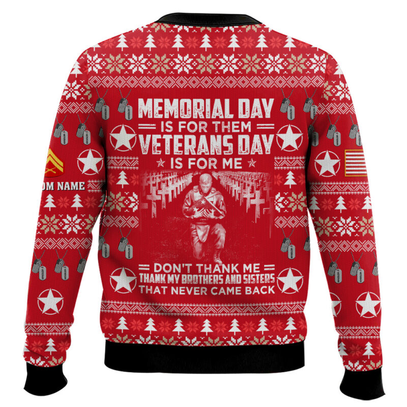 Hooktab US Marine Corps Thank My Brothers And Sisters That Never Came Back - Custom Name And Rank Ugly Sweater Hooktab US Marine Corps Thank My Brothers And Sisters That Never Came Back - Custom Name And Rank Ugly Sweater