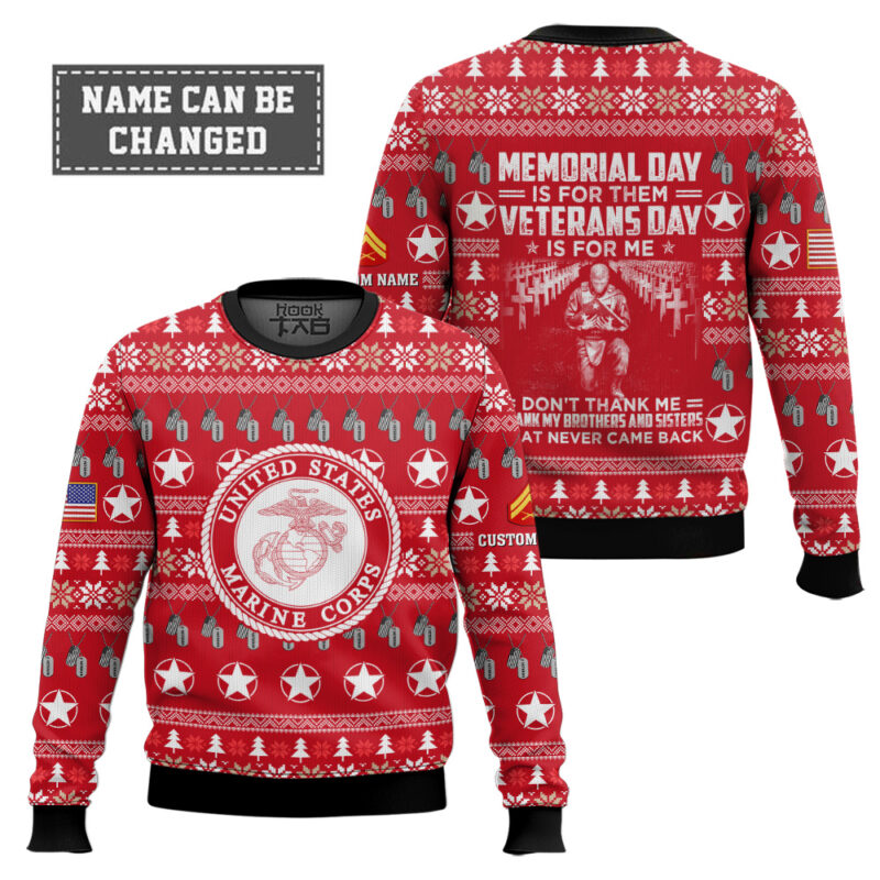 Hooktab US Marine Corps Thank My Brothers And Sisters That Never Came Back - Custom Name And Rank Ugly Sweater Hooktab US Marine Corps Thank My Brothers And Sisters That Never Came Back - Custom Name And Rank Ugly Sweater