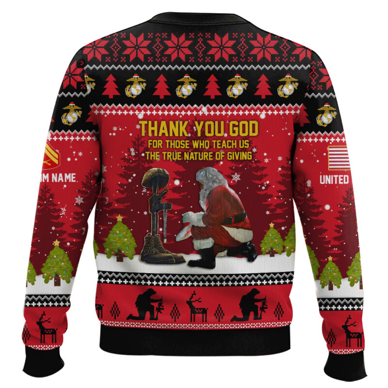 Hooktab US Marine Corps Thank You God - Custom Name And Rank Ugly Sweater Hooktab US Marine Corps Thank You God - Custom Name And Rank Ugly Sweater