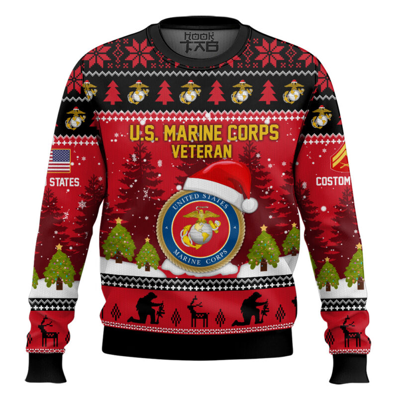 Hooktab US Marine Corps Thank You God - Custom Name And Rank Ugly Sweater