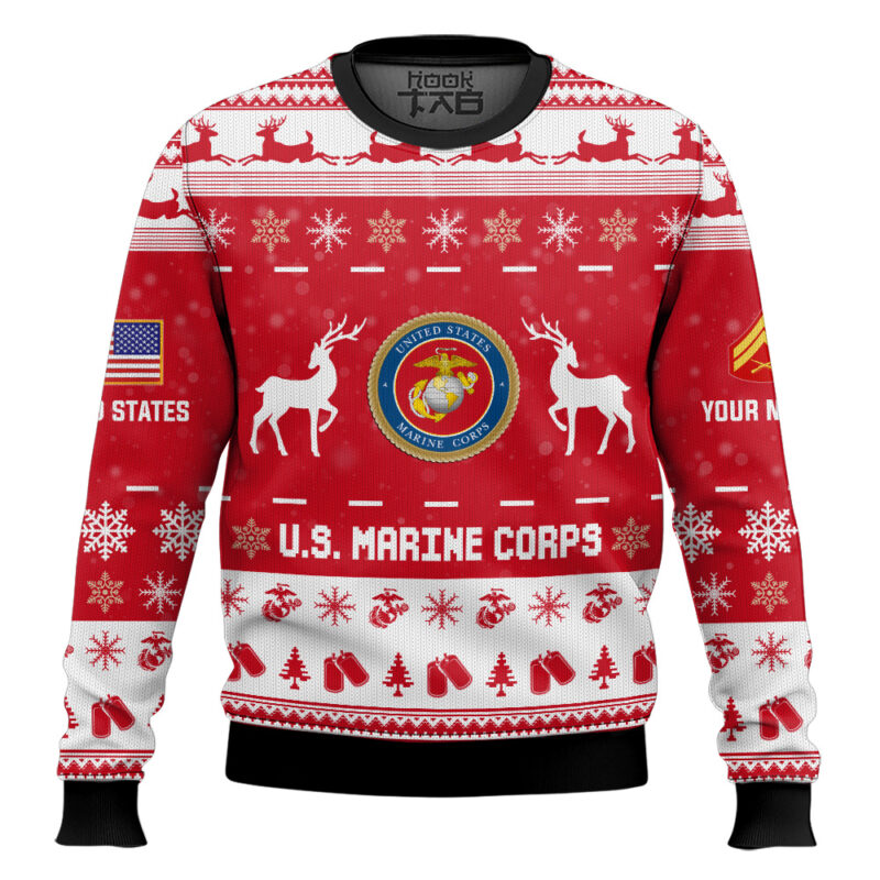 Hooktab US Marine Corps This Christmas R.E.D - Custom Name And Rank Ugly Sweater