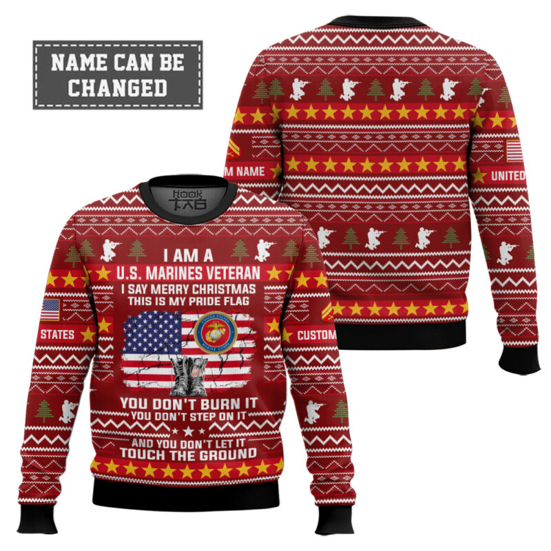 Hooktab US Marine Corps This Is My Pride Flag - Custom Name And Rank Ugly Sweater Hooktab US Marine Corps This Is My Pride Flag - Custom Name And Rank Ugly Sweater