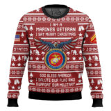 Hooktab US Marine Corps Veteran Merry Christmas - Custom Name And Rank Ugly Sweater