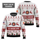 Hooktab US Marine Corps Veteran Proudly Served - Custom Name And Rank Ugly Sweater