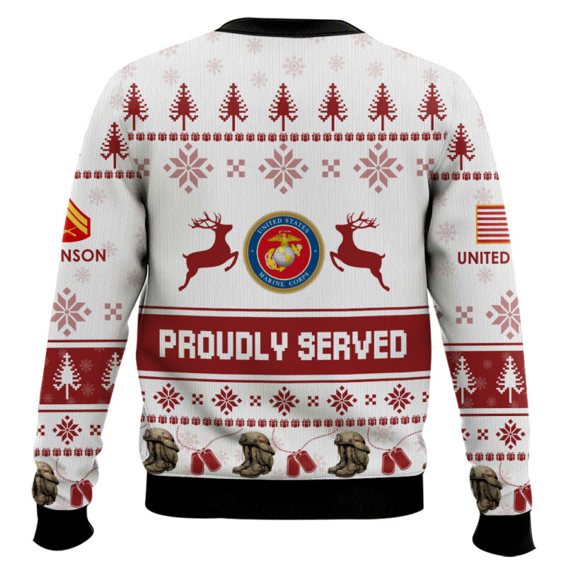 Hooktab US Marine Corps Veteran Proudly Served - Custom Name And Rank Ugly Sweater Hooktab US Marine Corps Veteran Proudly Served - Custom Name And Rank Ugly Sweater