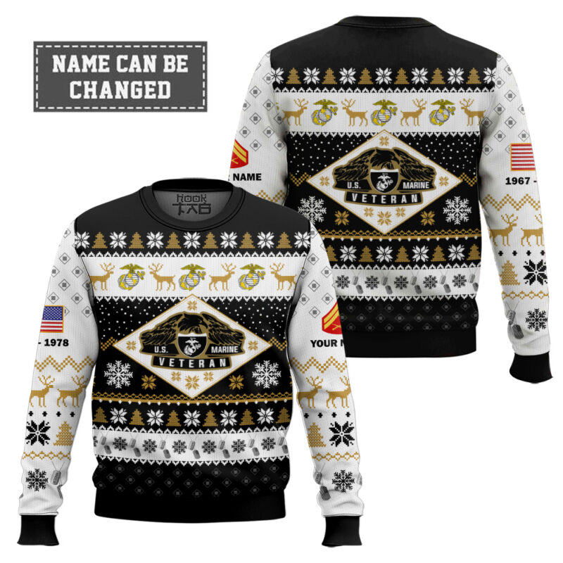 Hooktab US Marine Corps Veterans - Custom Name, Rank And Years Of Service Ugly Sweater Hooktab US Marine Corps Veterans - Custom Name, Rank And Years Of Service Ugly Sweater