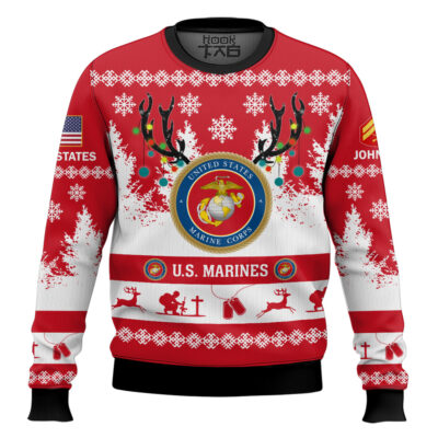 Hooktab US Marine Corps You'll Never Walk Alone - Custom Name and Rank Ugly Sweater