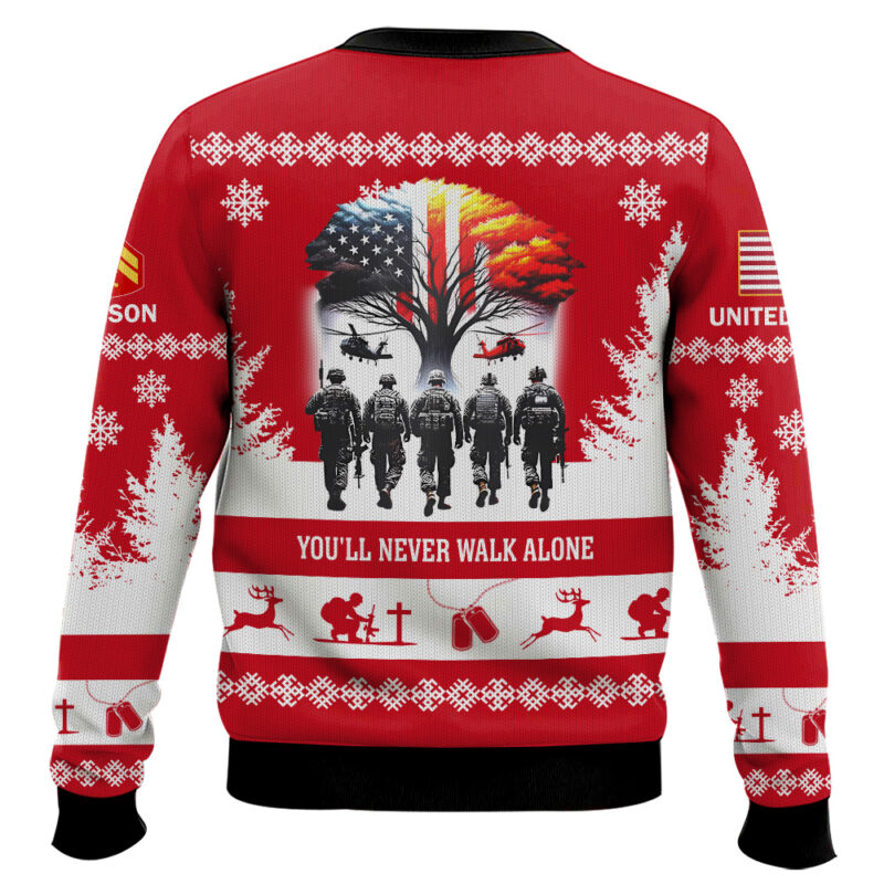 Hooktab US Marine Corps You'll Never Walk Alone - Custom Name and Rank Ugly Sweater Hooktab US Marine Corps You'll Never Walk Alone - Custom Name and Rank Ugly Sweater