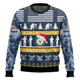 Hooktab US Navy Be Nice To Veterans Remember Santa Is Always Watching - Custom Name And Rank Ugly Sweater