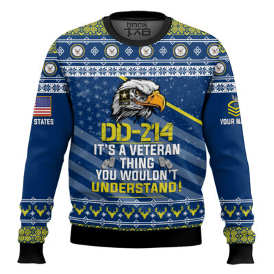 Hooktab US Navy DD-214 It's A Veteran Thing You Wouldn't Understand - Custom Name And Rank Ugly Sweater
