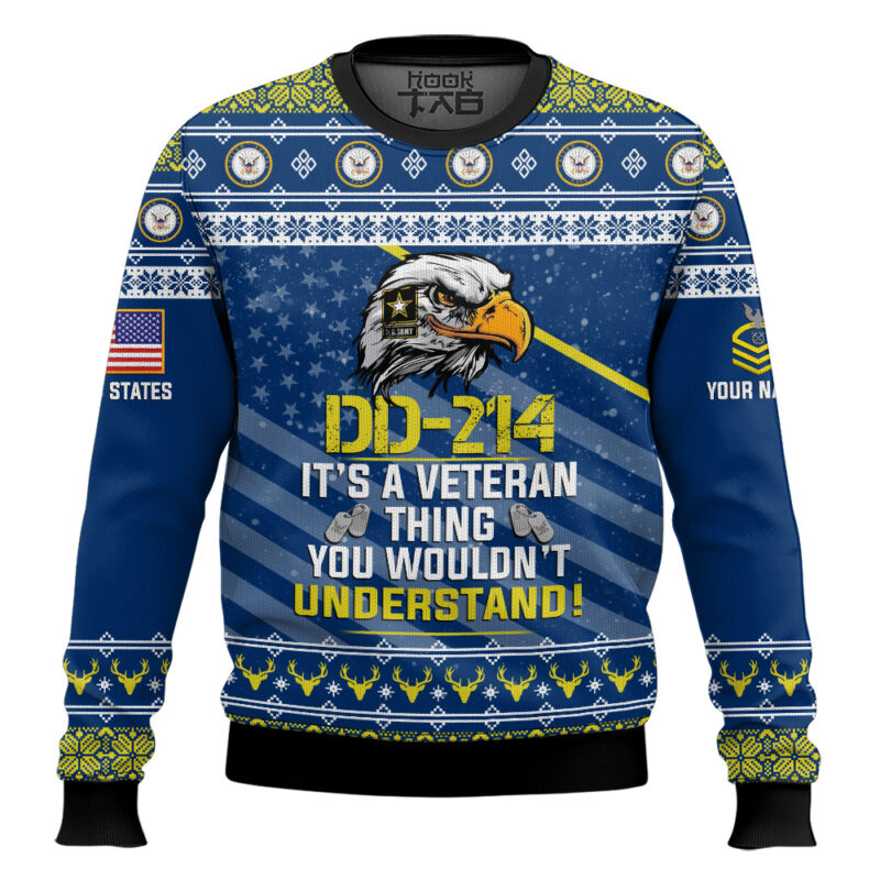 Hooktab US Navy DD-214 It's A Veteran Thing You Wouldn't Understand - Custom Name And Rank Ugly Sweater