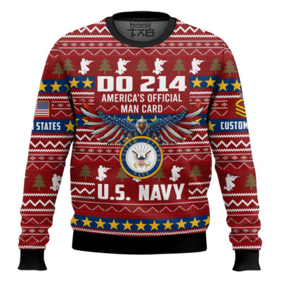 Hooktab US Navy DD Form 214 - Custom Name And Rank Ugly Sweater