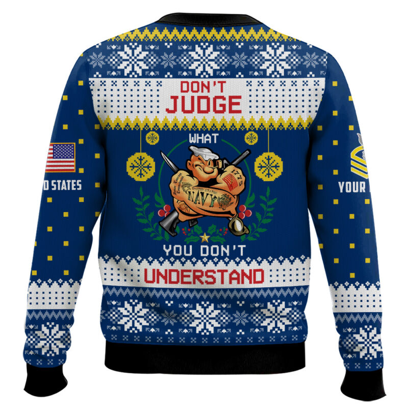 Hooktab US Navy Don't Judge What You Don't Understand - Custom Name And Rank Ugly Sweater Hooktab US Navy Don't Judge What You Don't Understand - Custom Name And Rank Ugly Sweater