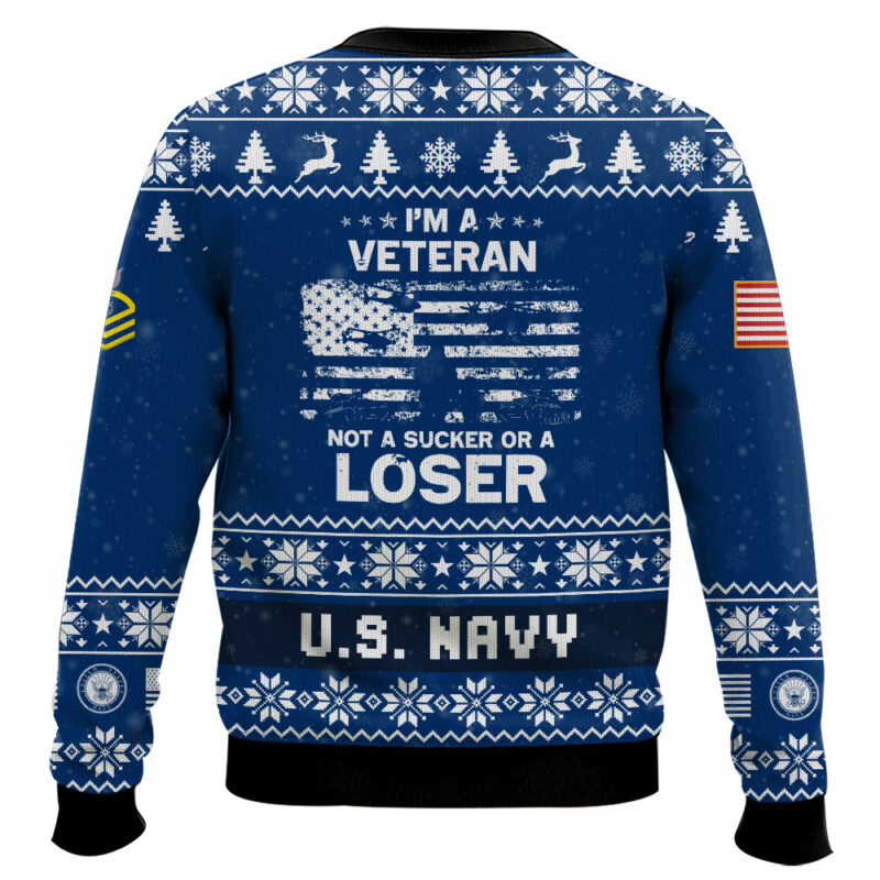 Hooktab US Navy, E 5 Gold I'm Veteran Not A Sucker Or A Loser - Custom Name, Rank And Year Of Service Ugly Sweater Hooktab US Navy, E 5 Gold I'm Veteran Not A Sucker Or A Loser - Custom Name, Rank And Year Of Service Ugly Sweater