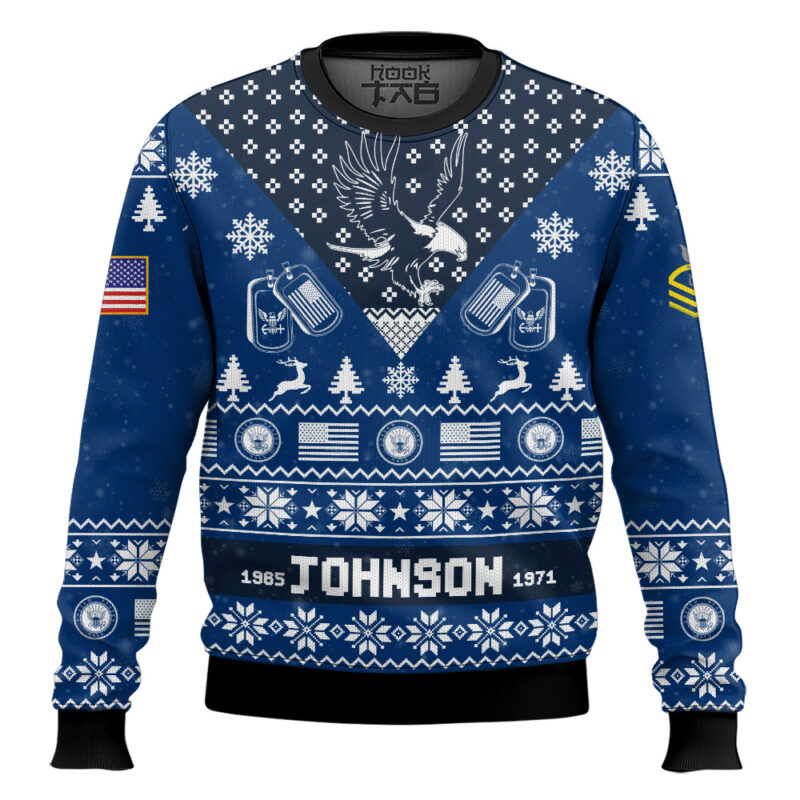 Hooktab US Navy, E 5 Gold I'm Veteran Not A Sucker Or A Loser - Custom Name, Rank And Year Of Service Ugly Sweater
