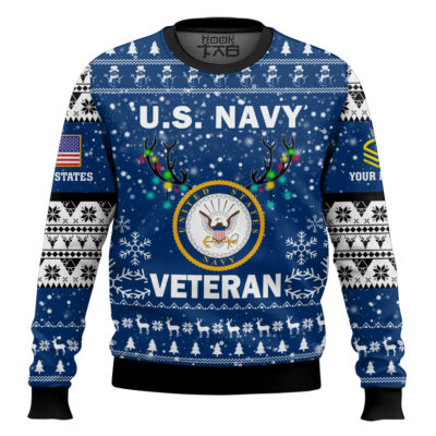 Hooktab US Navy Freedom Is The Best Gift - Custom Name And Rank Ugly Sweater